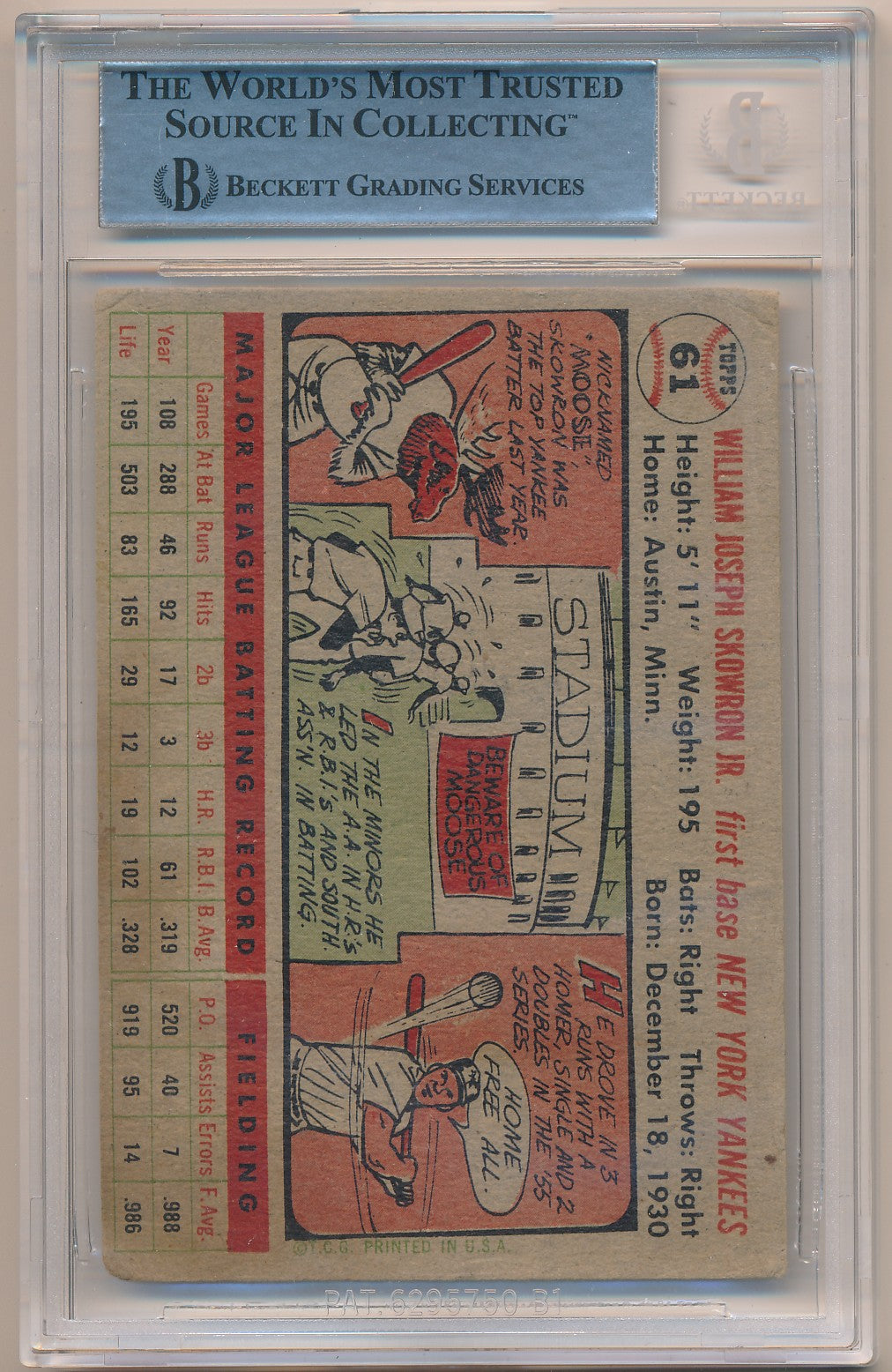 1956 TOPPS #61 MOOSE SKOWRON AUTHENTIC AUTO BAS