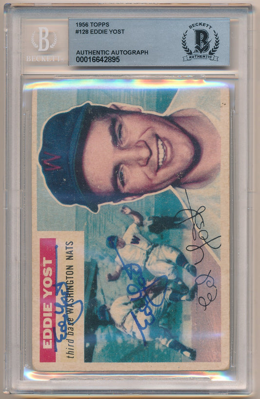 1956 TOPPS #128 EDDIE YOST AUTHENTIC AUTO BAS