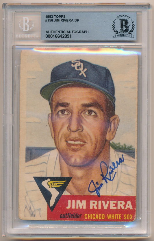 1953 TOPPS #156 JIM RIVERA DP AUTHENTIC AUTO BAS