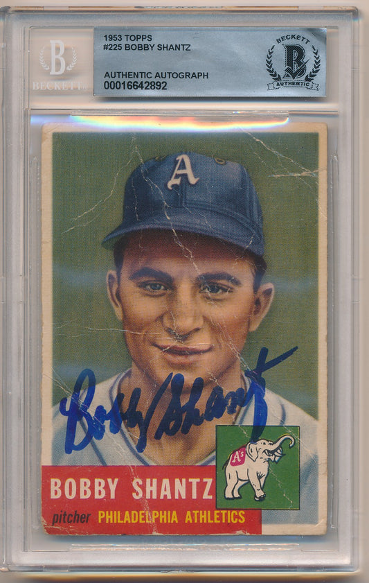 1953 TOPPS #225 BOBBY SHANTZ AUTHENTIC AUTO BAS