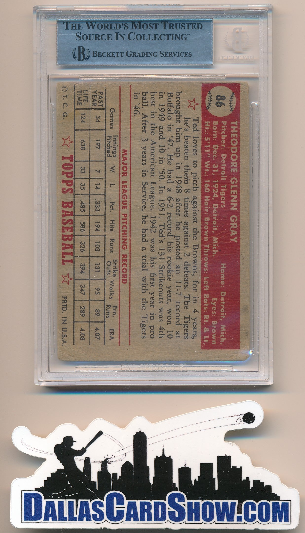 1952 Topps Ted Gray 86 BGS Authentic