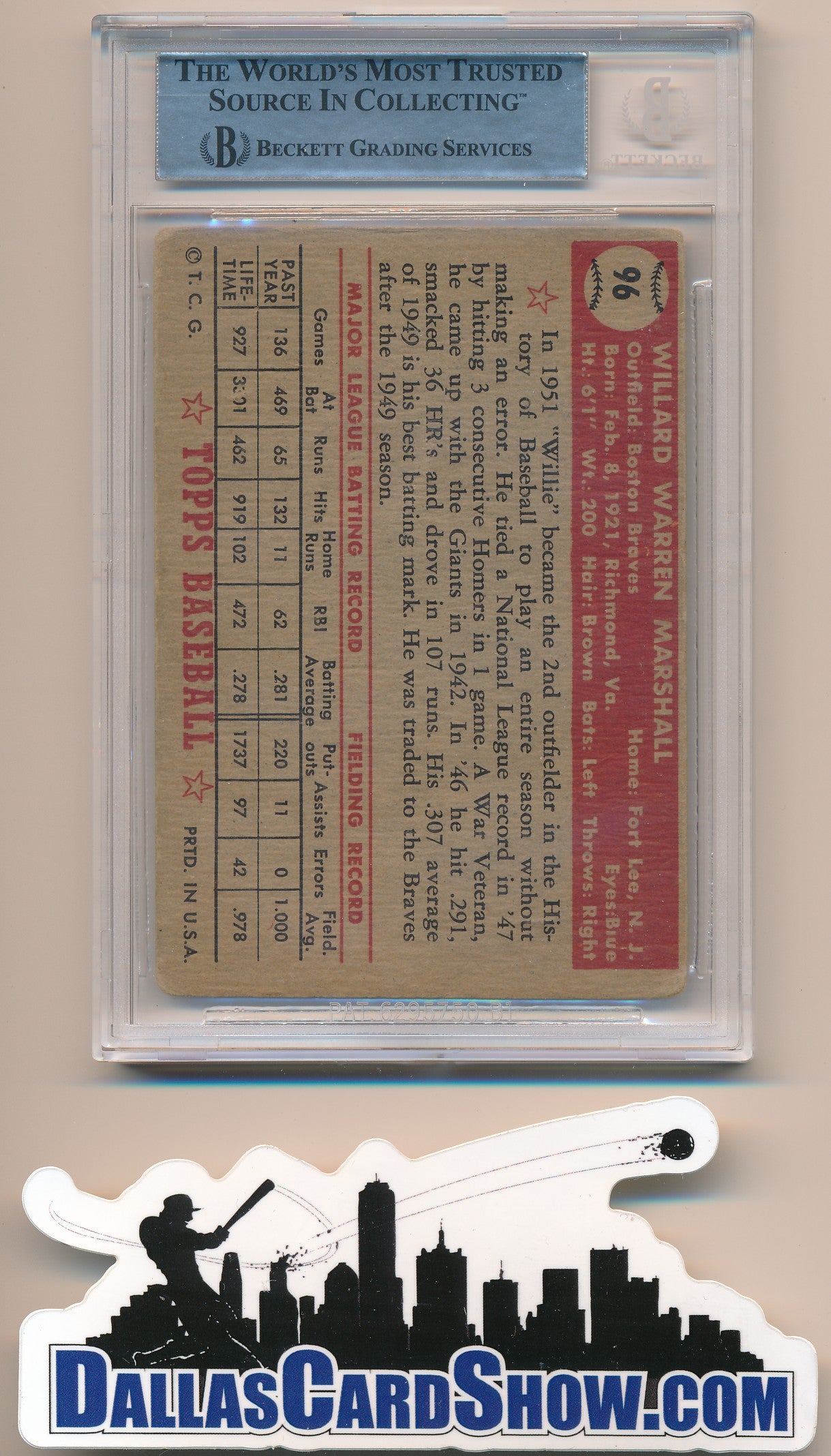 1952 TOPPS #96 WILLARD MARSHALL AUTHENTIC AUTO BAS