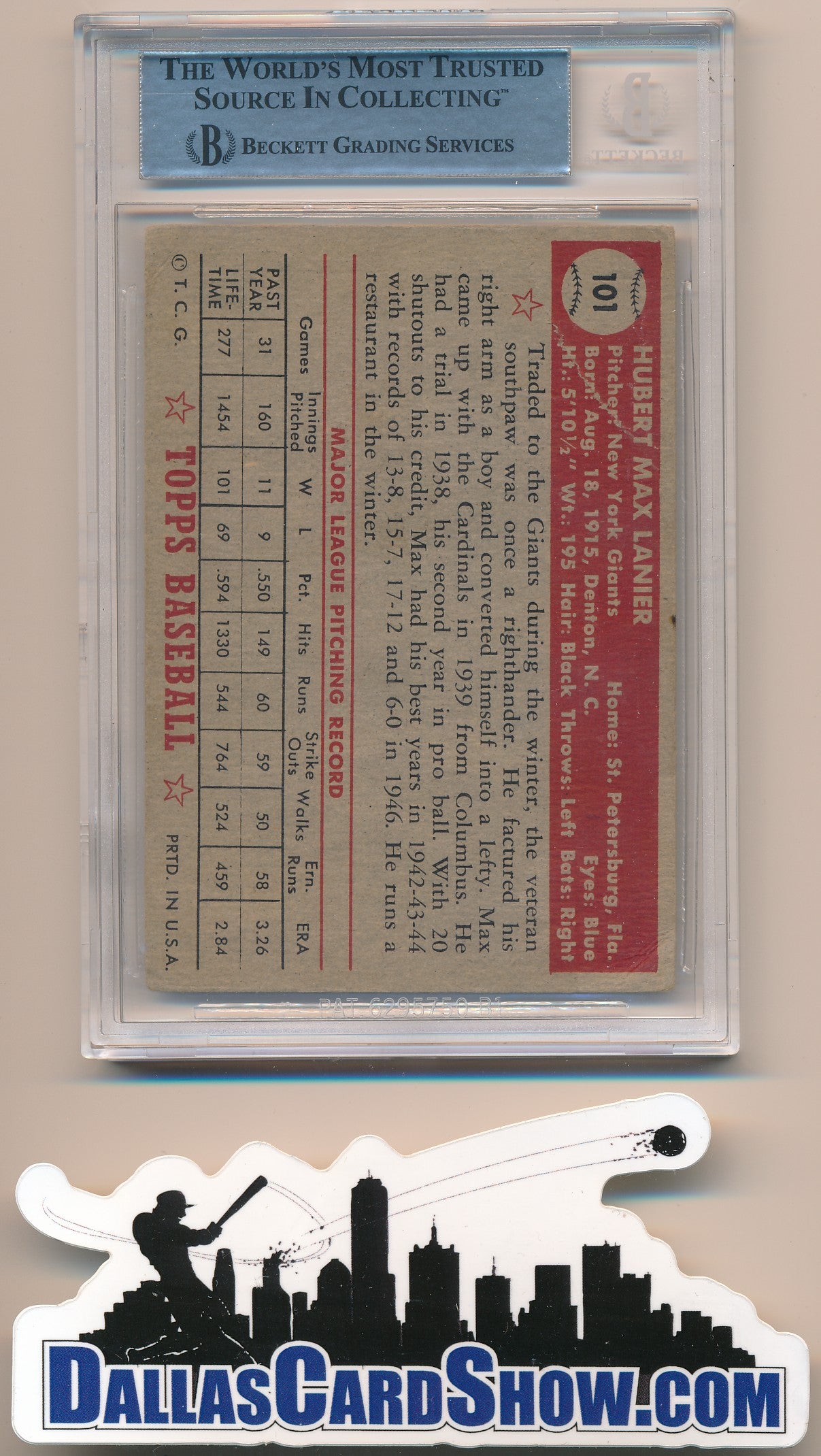 1952 TOPPS #101 MAX LANIER AUTHENTIC AUTO BAS