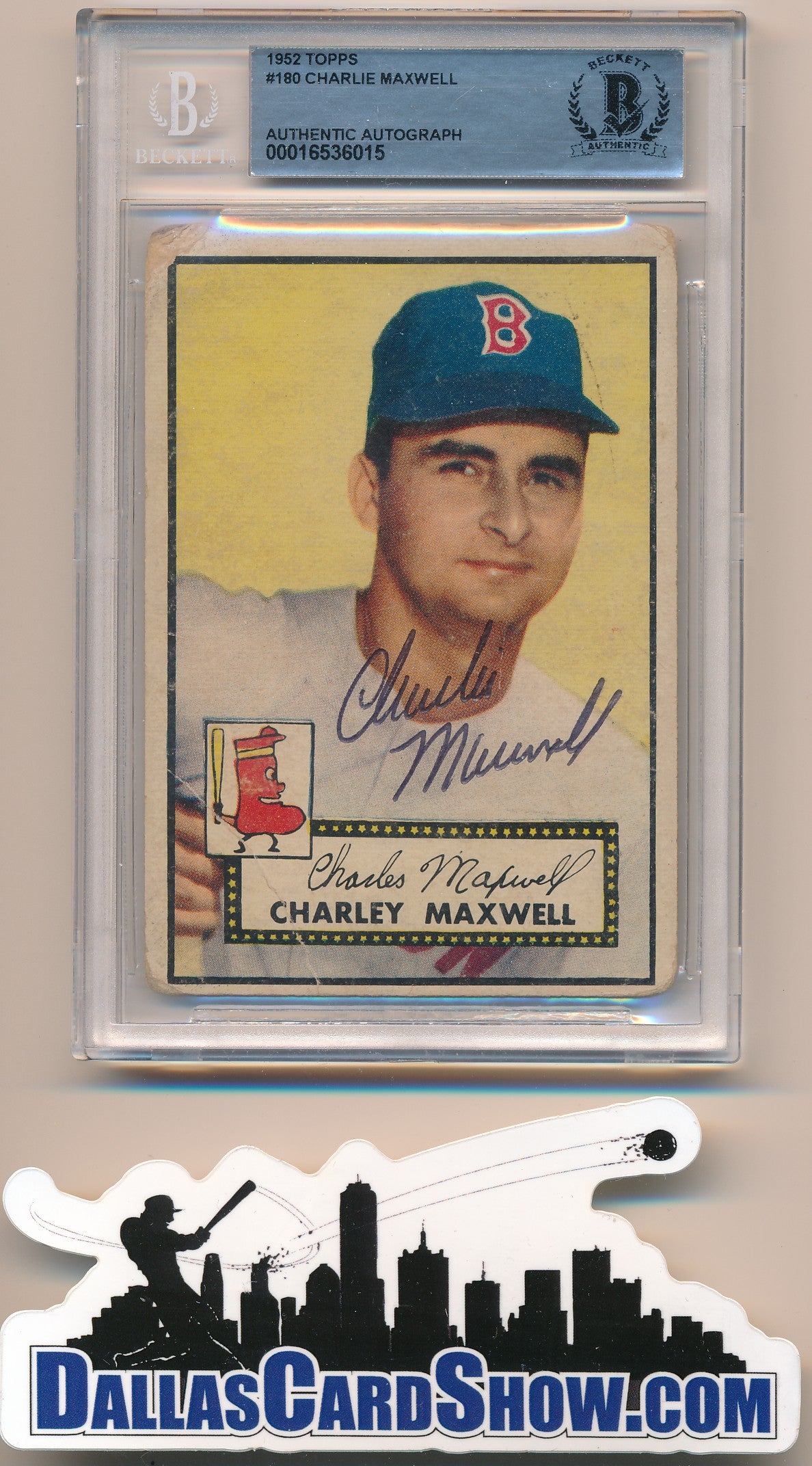 1952 TOPPS #180 CHARLIE MAXWELL AUTHENTIC BGS AUTO