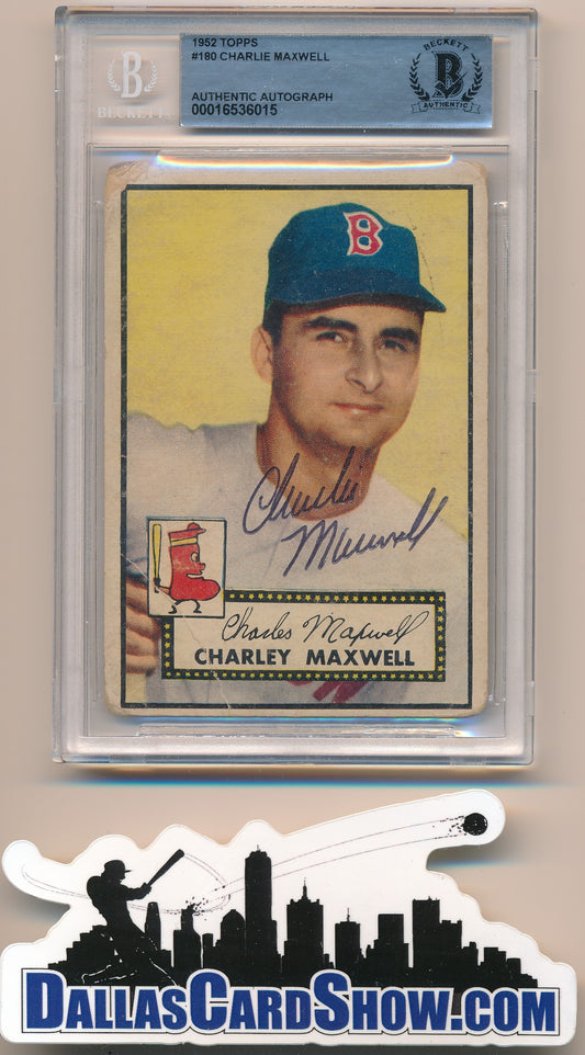 1952 TOPPS #180 CHARLIE MAXWELL AUTHENTIC BGS AUTO