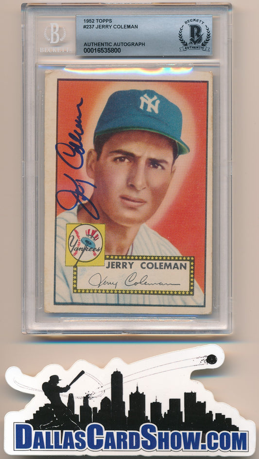 1952 TOPPS #237 JERRY COLEMAN AUTHENTIC BGS AUTO