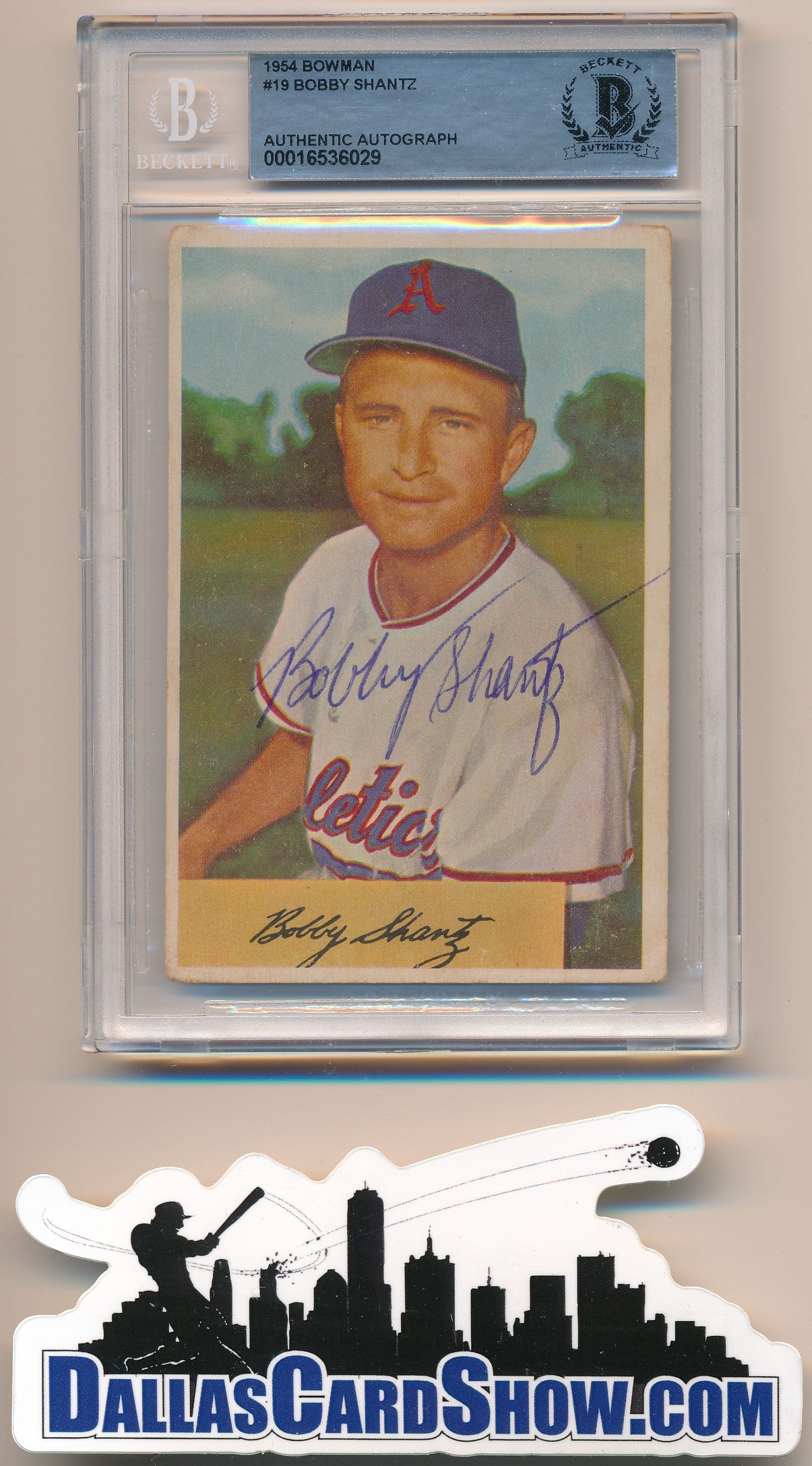 1954 BOWMAN #19 BOBBY SHANTZ AUTHENTIC BGS AUTO
