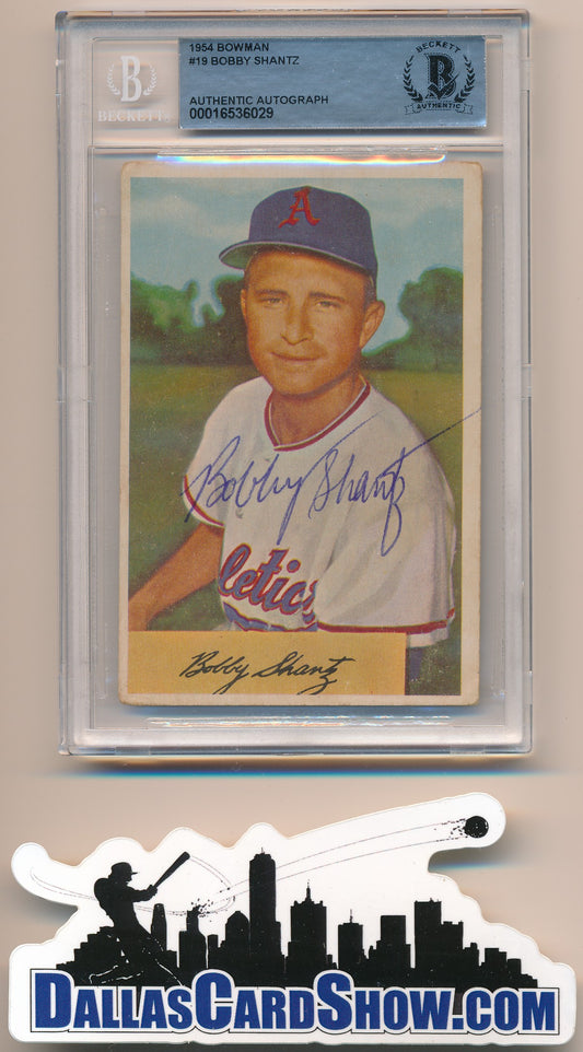 1954 BOWMAN #19 BOBBY SHANTZ AUTHENTIC BGS AUTO
