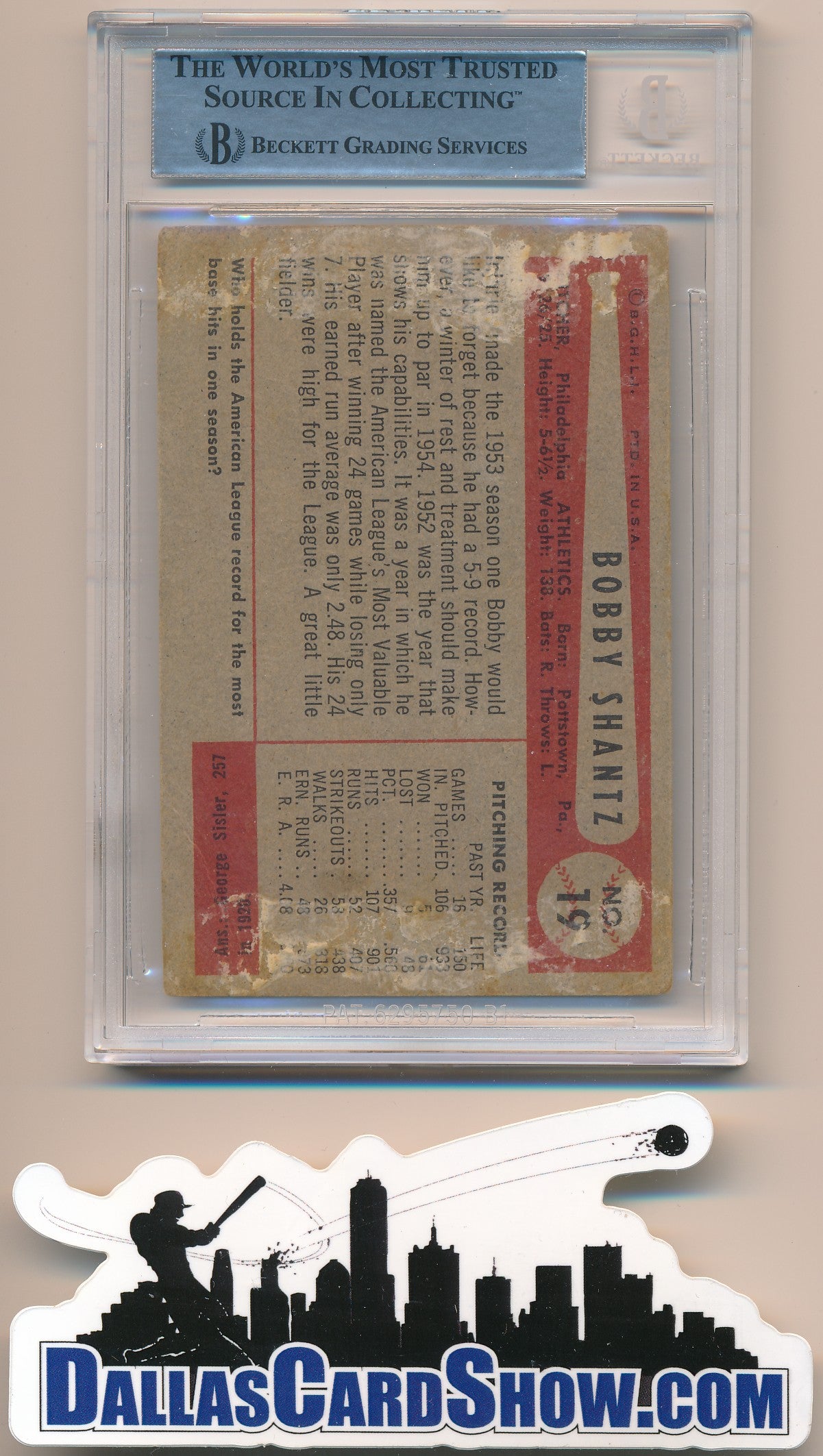 1954 BOWMAN #19 BOBBY SHANTZ AUTHENTIC BGS AUTO