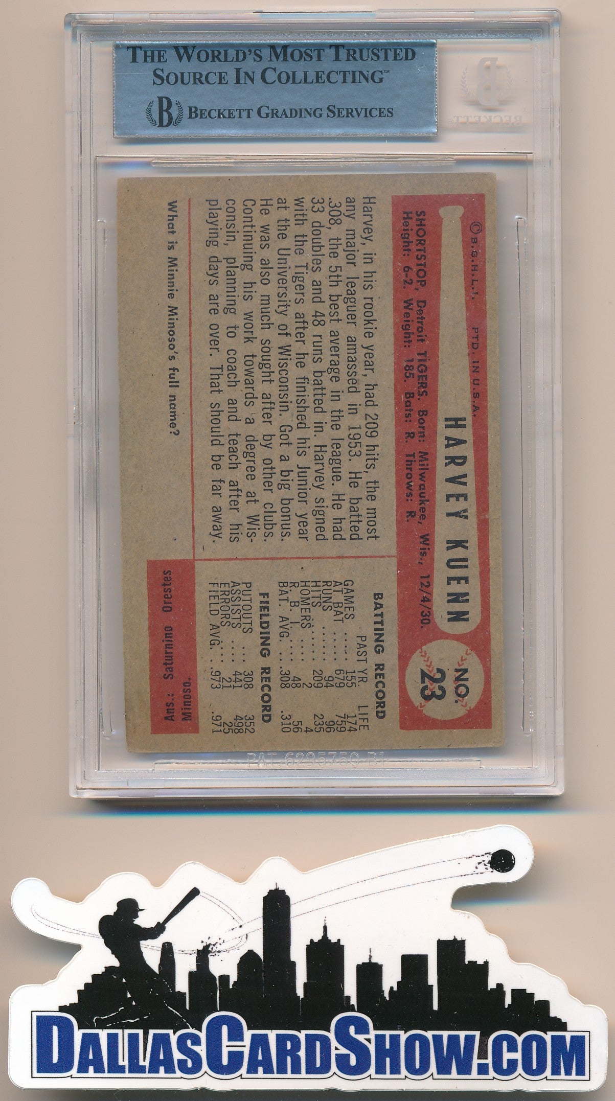 1954 BOWMAN #23 HARVEY KUENN AUTHENTIC BGS AUTO