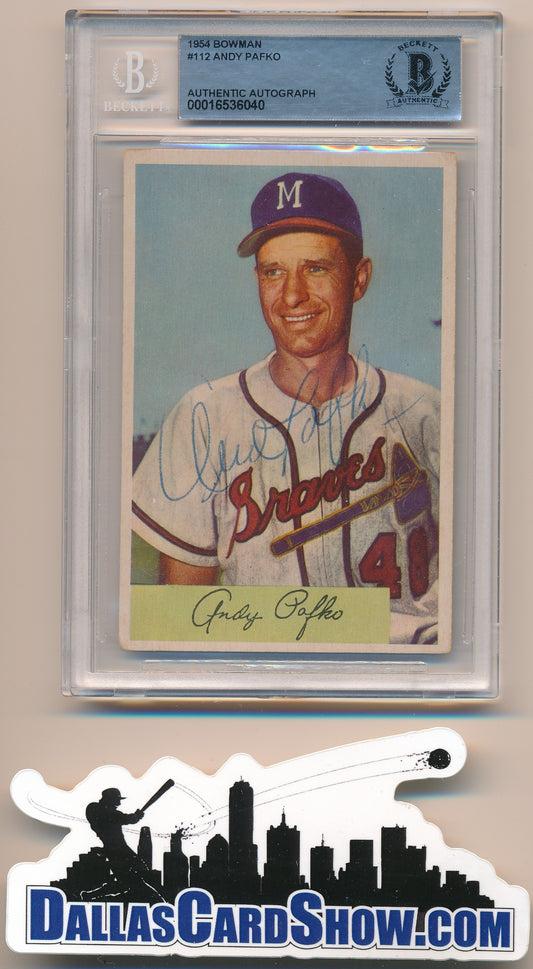 1954 BOWMAN #112 ANDY PAFKO AUTHENTIC BGS AUTO