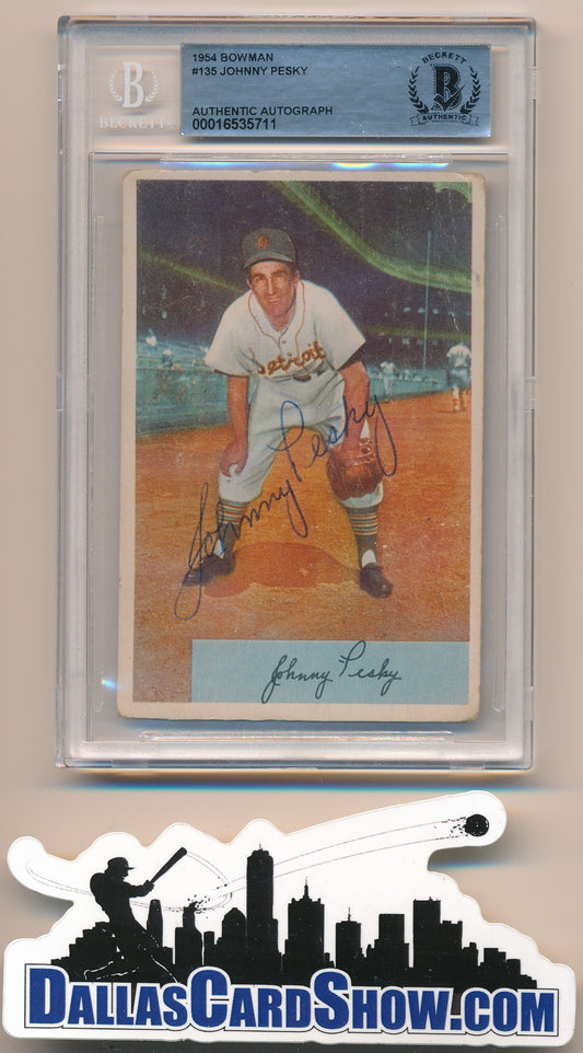 1954 BOWMAN #135 JOHNNY PESKY AUTHENTIC BGS AUTO