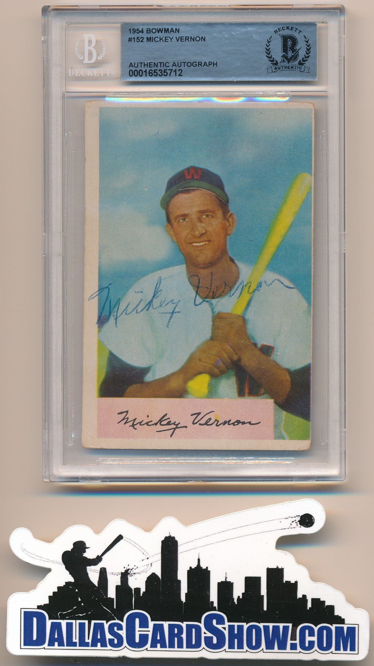 1954 BOWMAN #152 MICKEY VERNON AUTHENTIC BGS AUTO