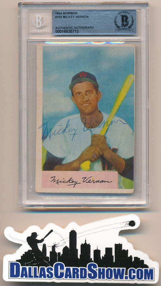 1954 BOWMAN #152 MICKEY VERNON AUTHENTIC BGS AUTO