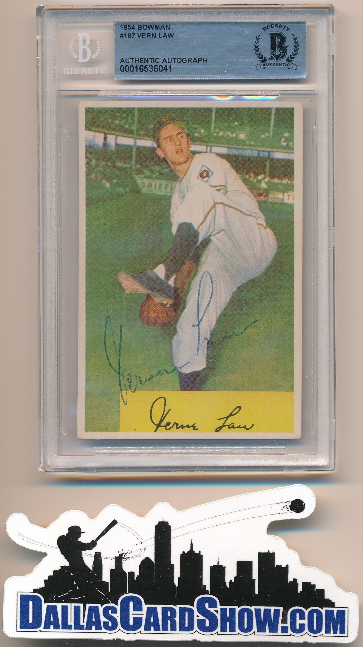 1954 BOWMAN #187 VERN LAW AUTHENTIC BGS AUTO