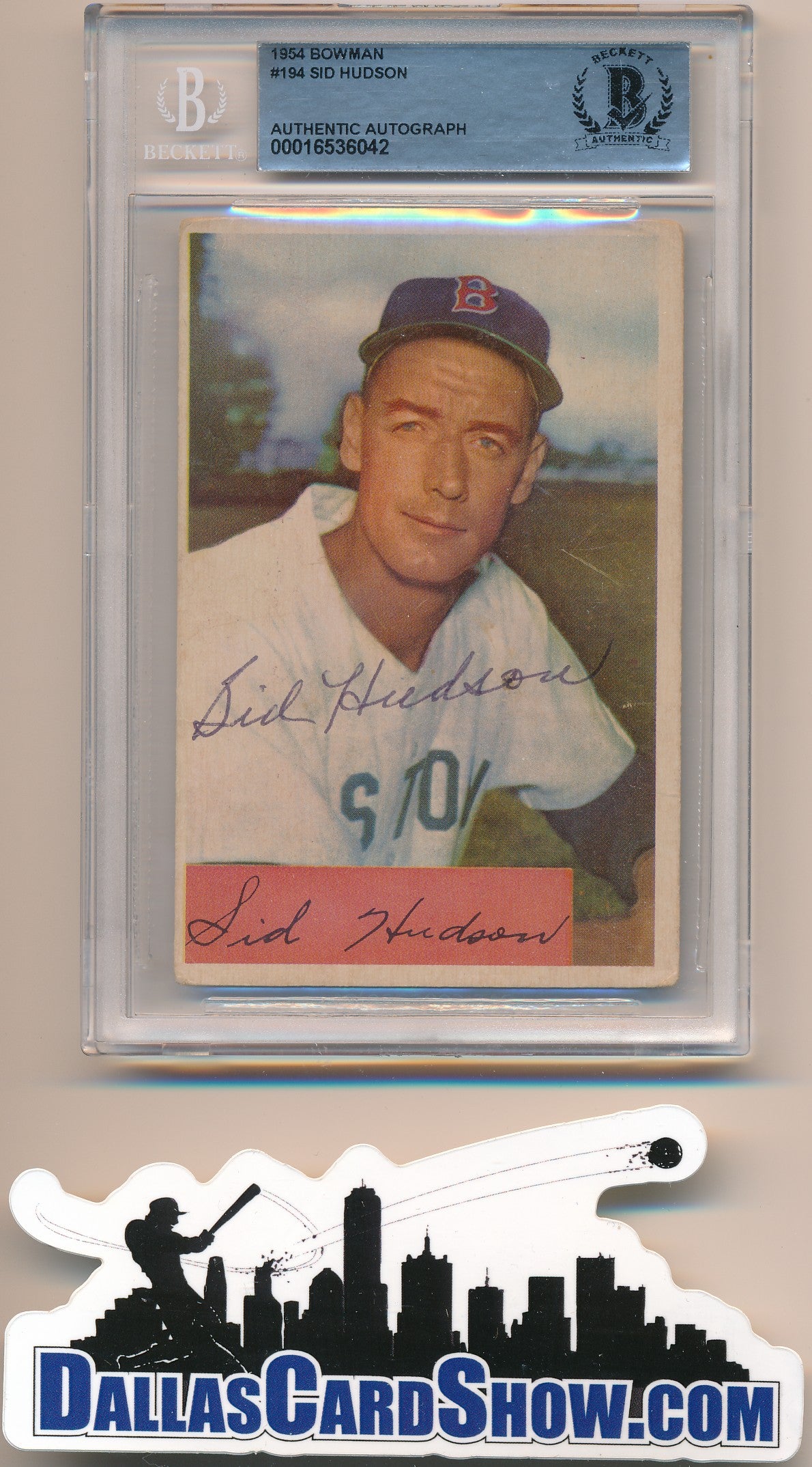 1954 BOWMAN #194 SID HUDSON AUTHENTIC BGS AUTO