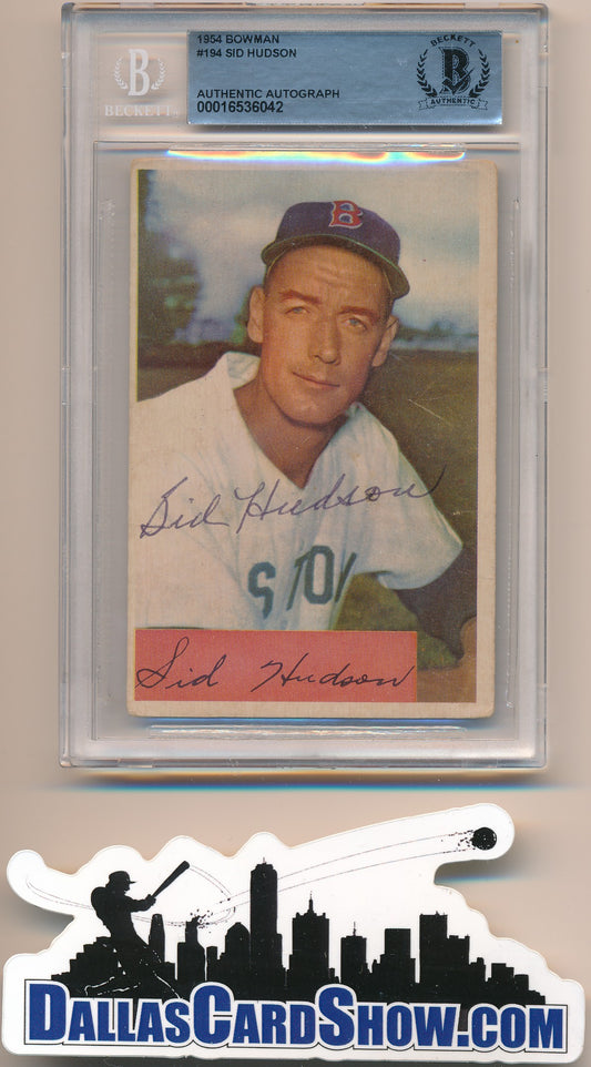 1954 BOWMAN #194 SID HUDSON AUTHENTIC BGS AUTO