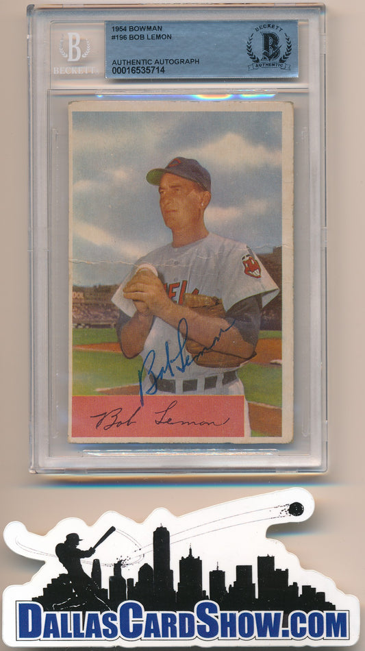1954 BOWMAN #196 BOB LEMON AUTHENTIC BGS AUTO