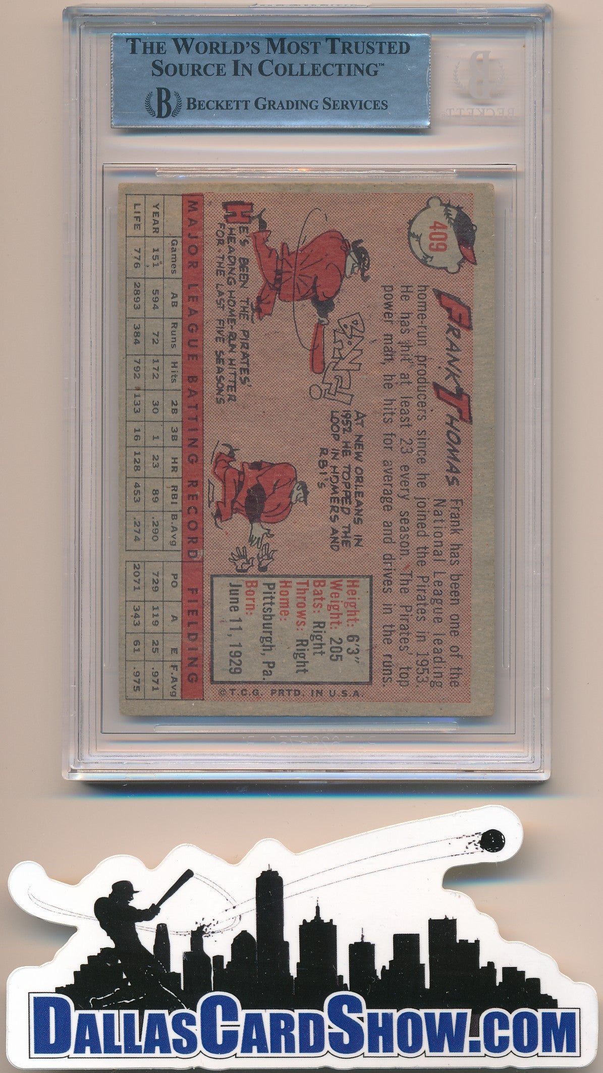 1958 TOPPS #409 FRANK J. THOMAS AUTHENTIC BGS AUTO