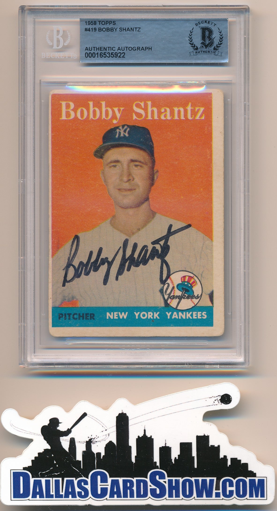 1958 TOPPS #419 BOBBY SHANTZ AUTHENTIC BGS AUTO