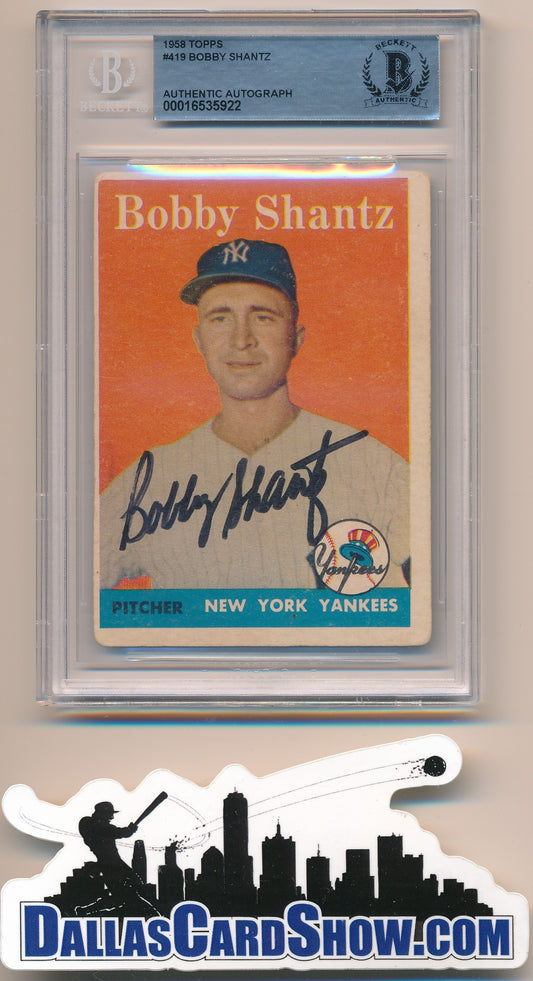 1958 TOPPS #419 BOBBY SHANTZ AUTHENTIC BGS AUTO