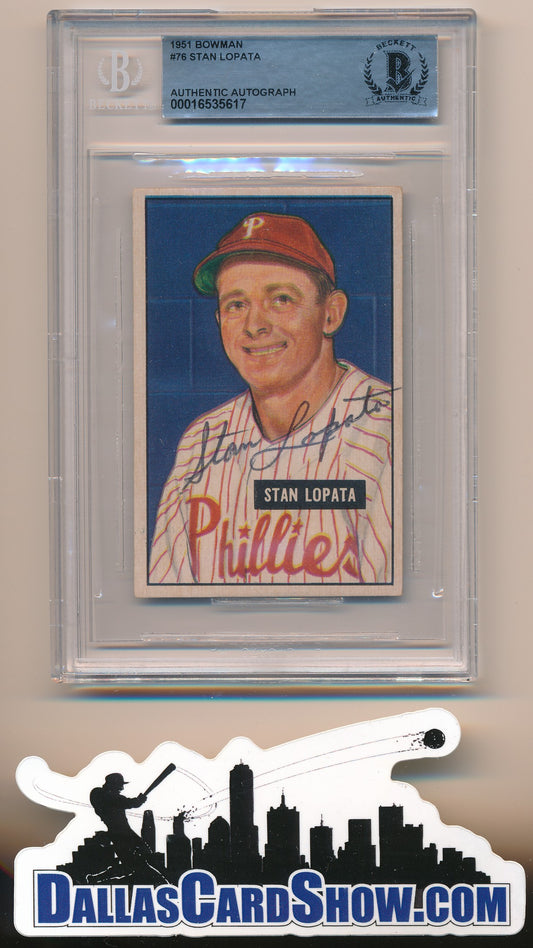 1951 BOWMAN #76 STAN LOPATA AUTHENTIC BGS AUTO