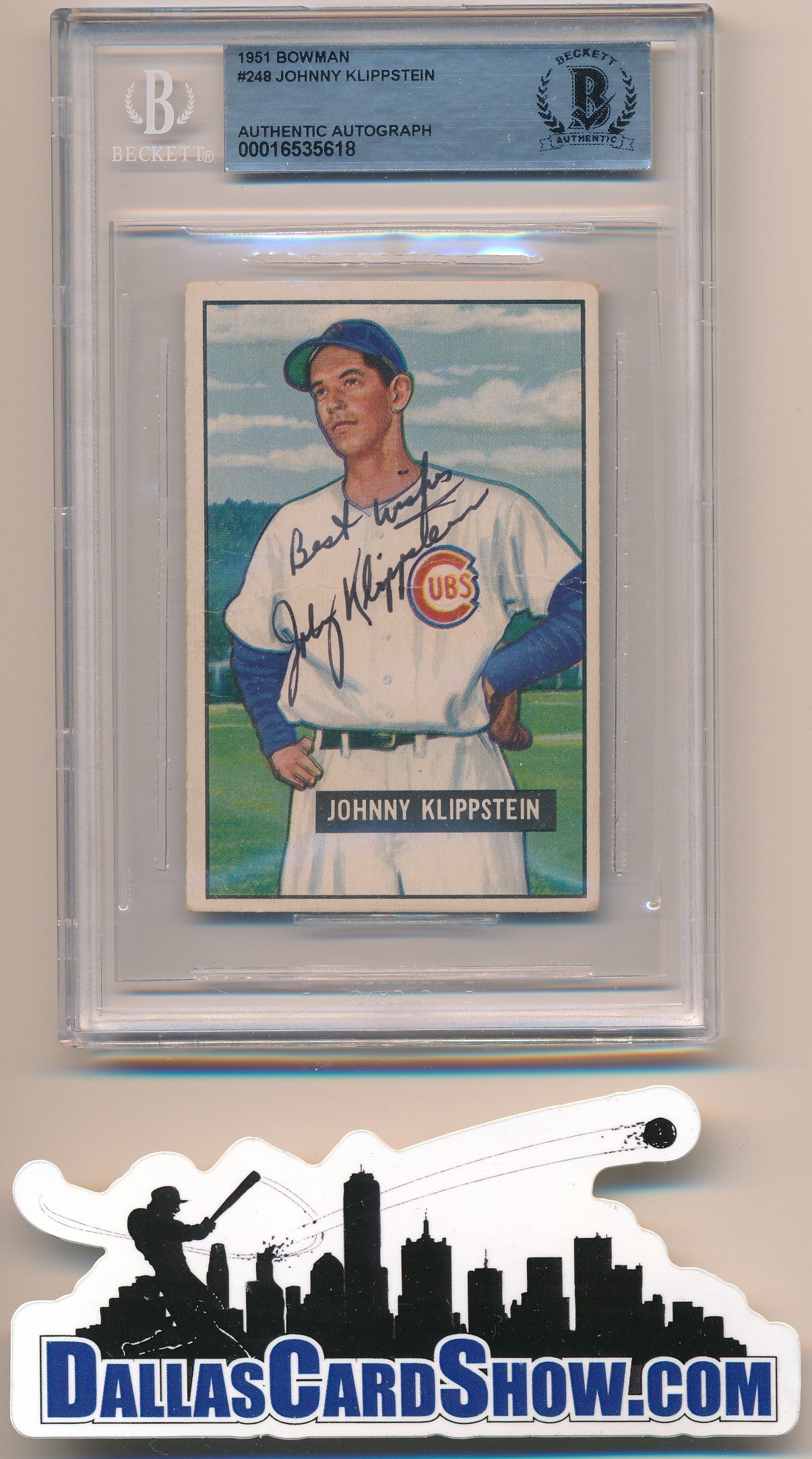 1951 BOWMAN #248 JOHNNY KLIPPSTEIN AUTHENTIC BGS AUTO