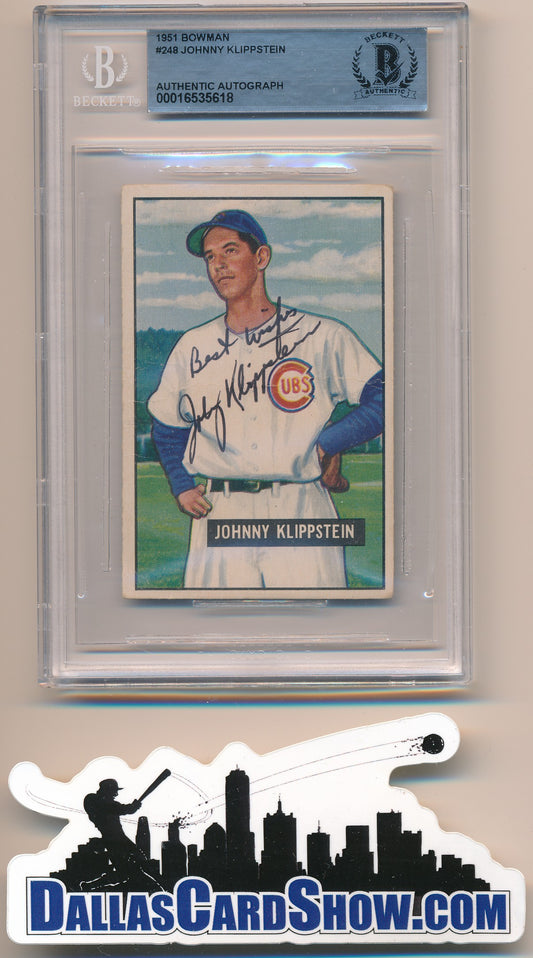 1951 BOWMAN #248 JOHNNY KLIPPSTEIN AUTHENTIC BGS AUTO