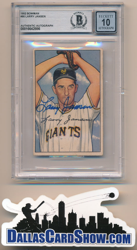 1952 BOWMAN #90 LARRY JANSEN AUTHENTIC BGS AUTO 10