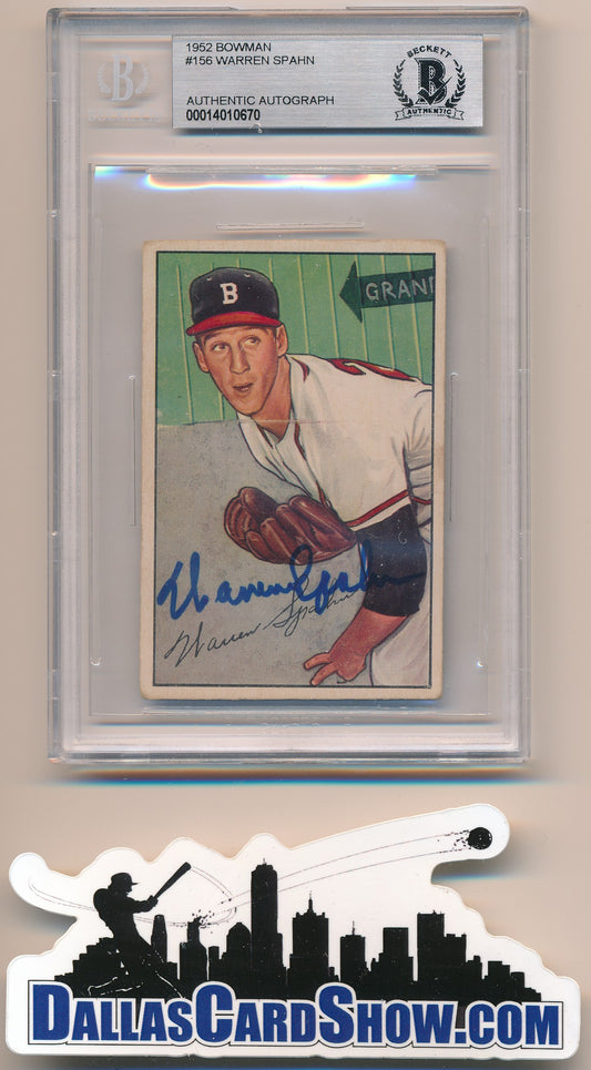 1952 BOWMAN #156 WARREN SPAHN AUTHENTIC BGS AUTO