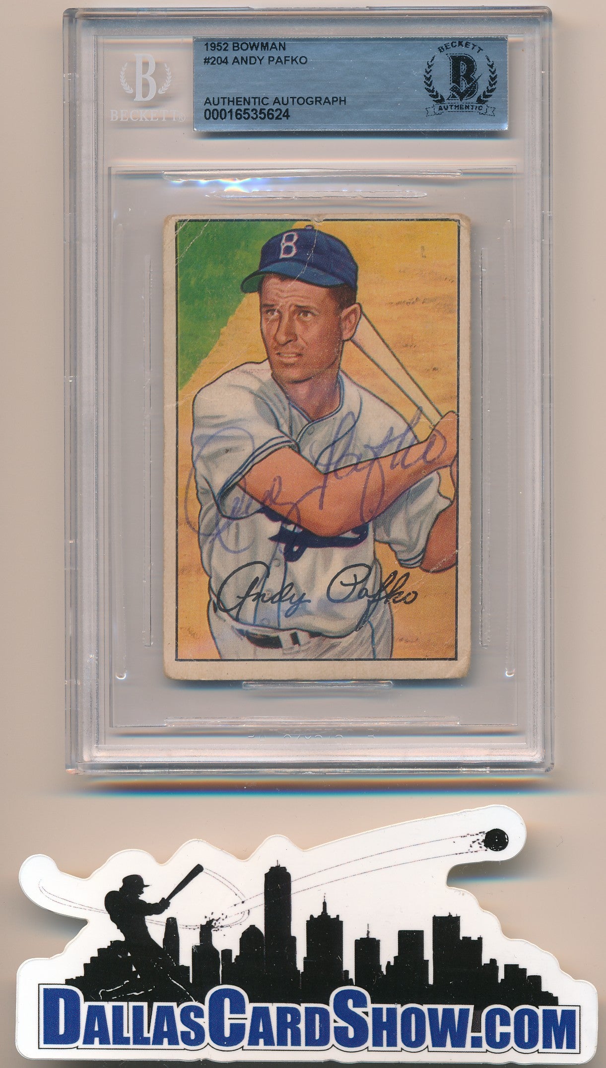 1952 BOWMAN #204 ANDY PAFKO AUTHENTIC BGS AUTO