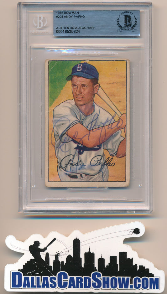 1952 BOWMAN #204 ANDY PAFKO AUTHENTIC BGS AUTO