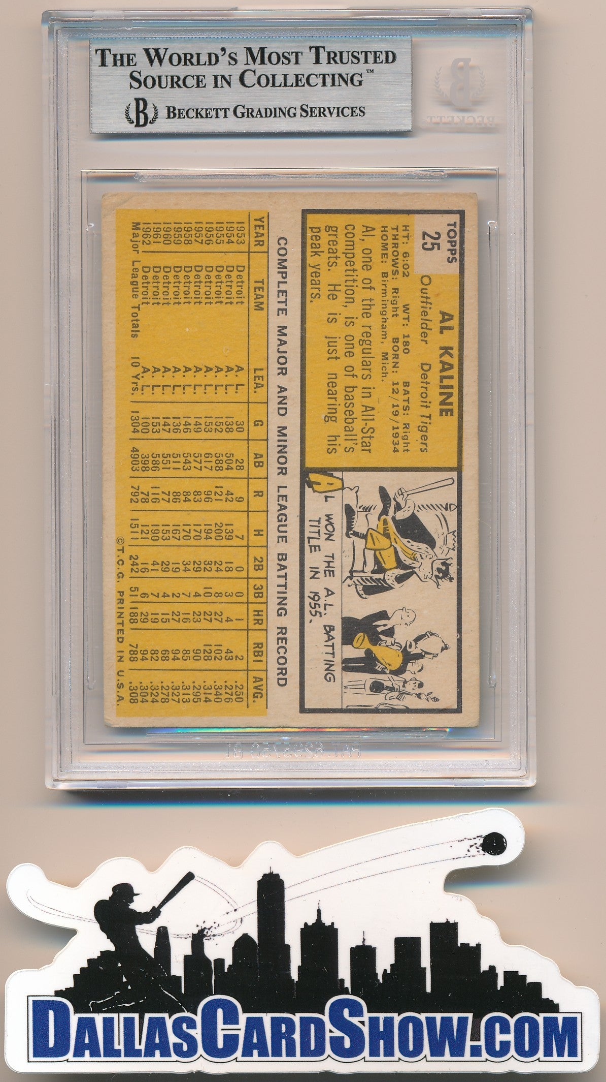 1963 TOPPS #25 AL KALINE AUTHENTIC BGS AUTO