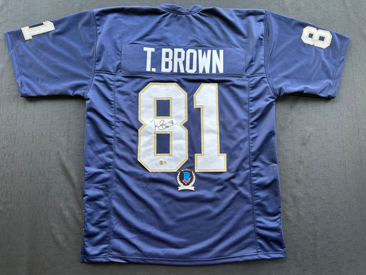 TIM BROWN NOTRE DAME FIGHTING IRISH SIGNED JERSEY XL Raiders Bucs BAS COA