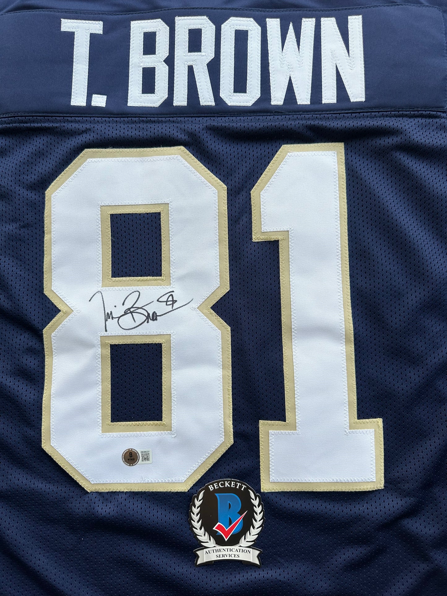 TIM BROWN NOTRE DAME FIGHTING IRISH SIGNED JERSEY XL Raiders Bucs BAS COA
