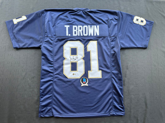 TIM BROWN NOTRE DAME FIGHTING IRISH SIGNED JERSEY XL Raiders Bucs BAS COA