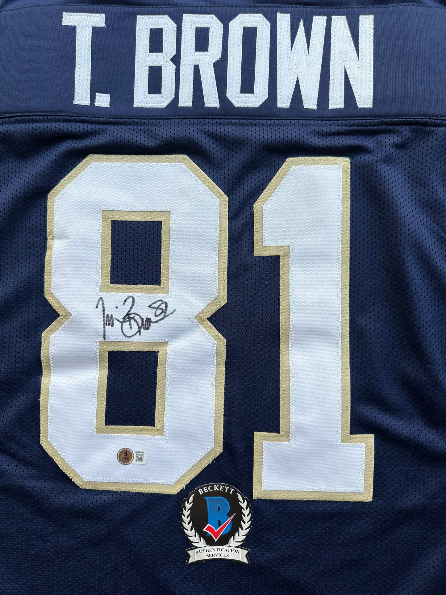 TIM BROWN NOTRE DAME FIGHTING IRISH SIGNED JERSEY XL Raiders Bucs BAS COA
