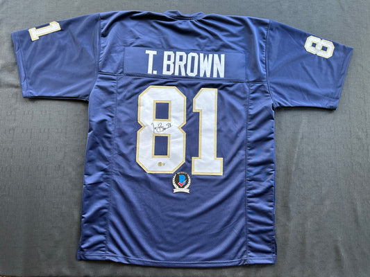 TIM BROWN NOTRE DAME FIGHTING IRISH SIGNED JERSEY XL Raiders Bucs BAS COA