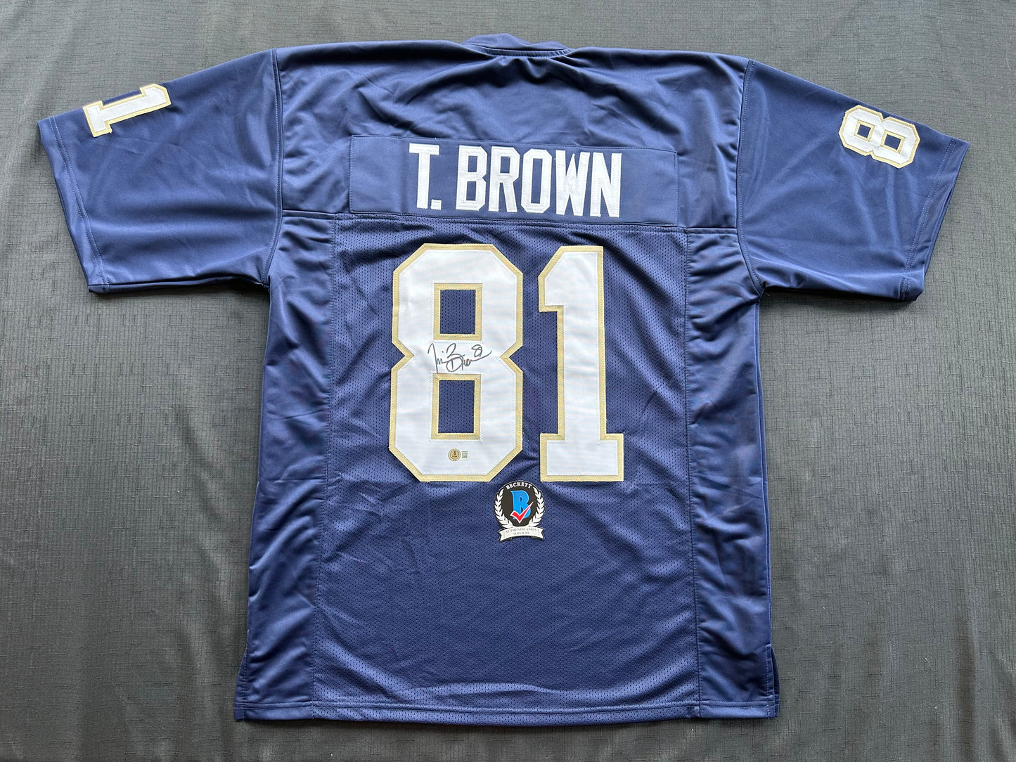 TIM BROWN NOTRE DAME FIGHTING IRISH SIGNED JERSEY XL Raiders Bucs BAS COA
