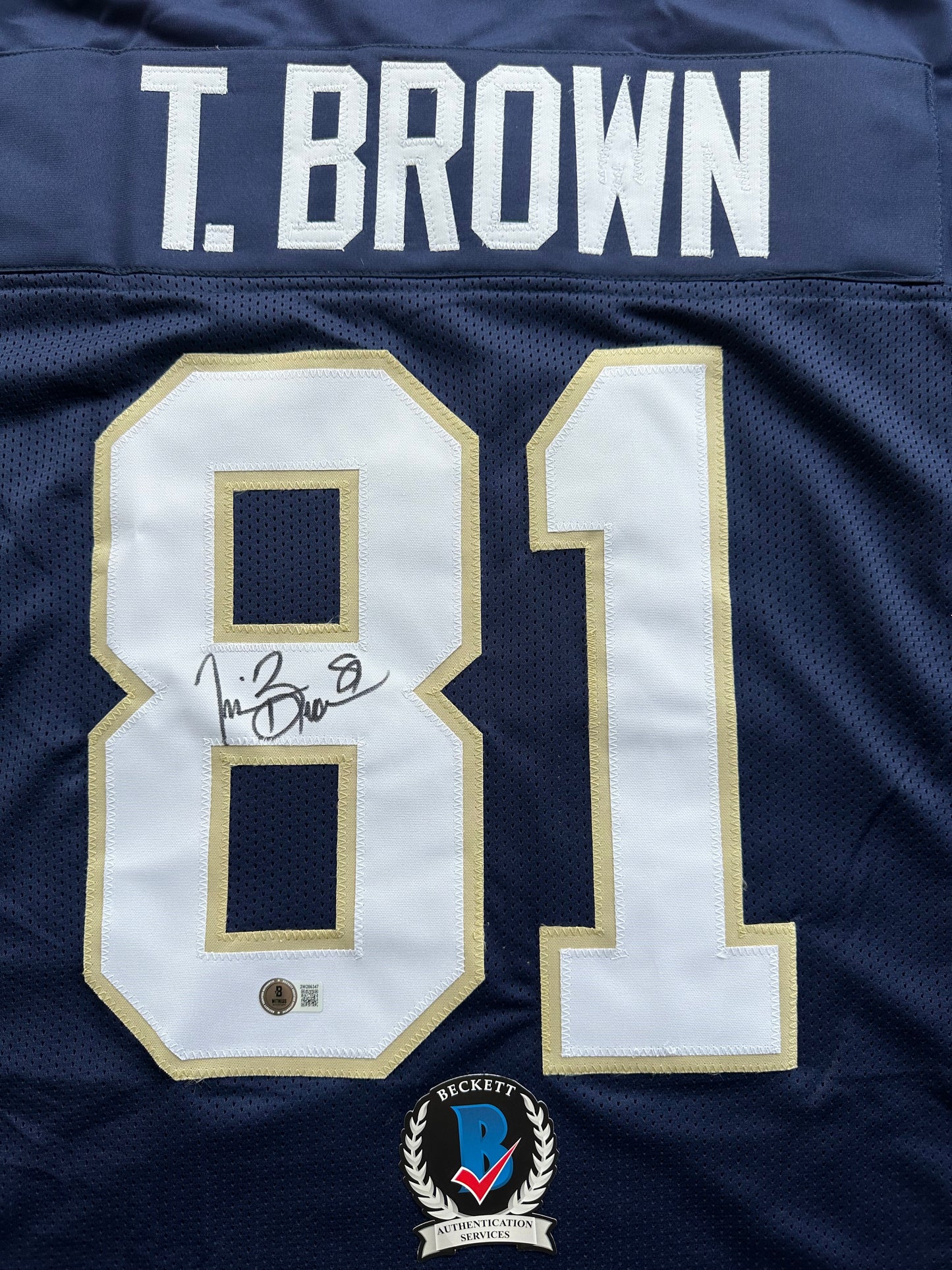 TIM BROWN NOTRE DAME FIGHTING IRISH SIGNED JERSEY XL Raiders Bucs BAS COA