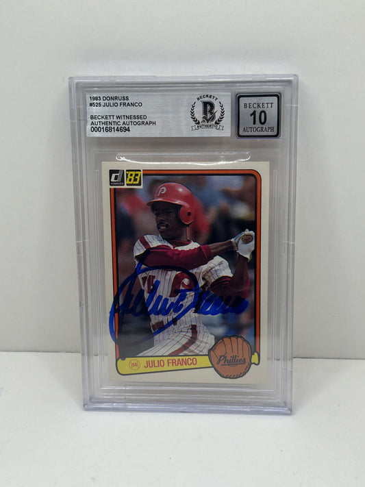 1983 Donruss Julio Franco #525 Auto Beckett Witnessed Beckett 10 Autograph (4694)