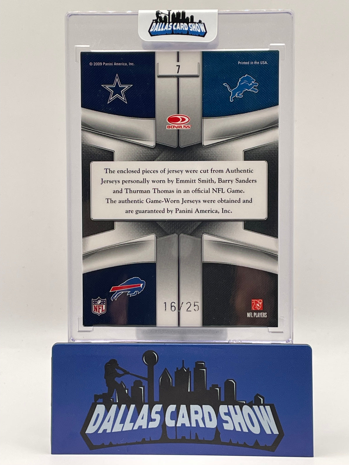 2009 Palyoff National Treasure #7 Barry Sander/Emmitt Smith/Thurman Thomas Relic /25