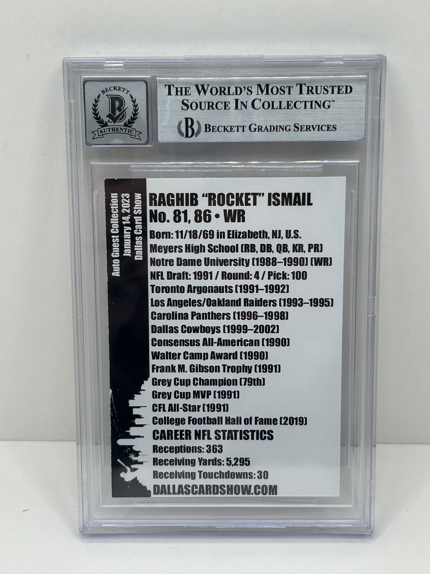 2023 Dallas Card Show Raghib "Rocket" Ismail January Guest Collection Beckett 10 Auto (3898)