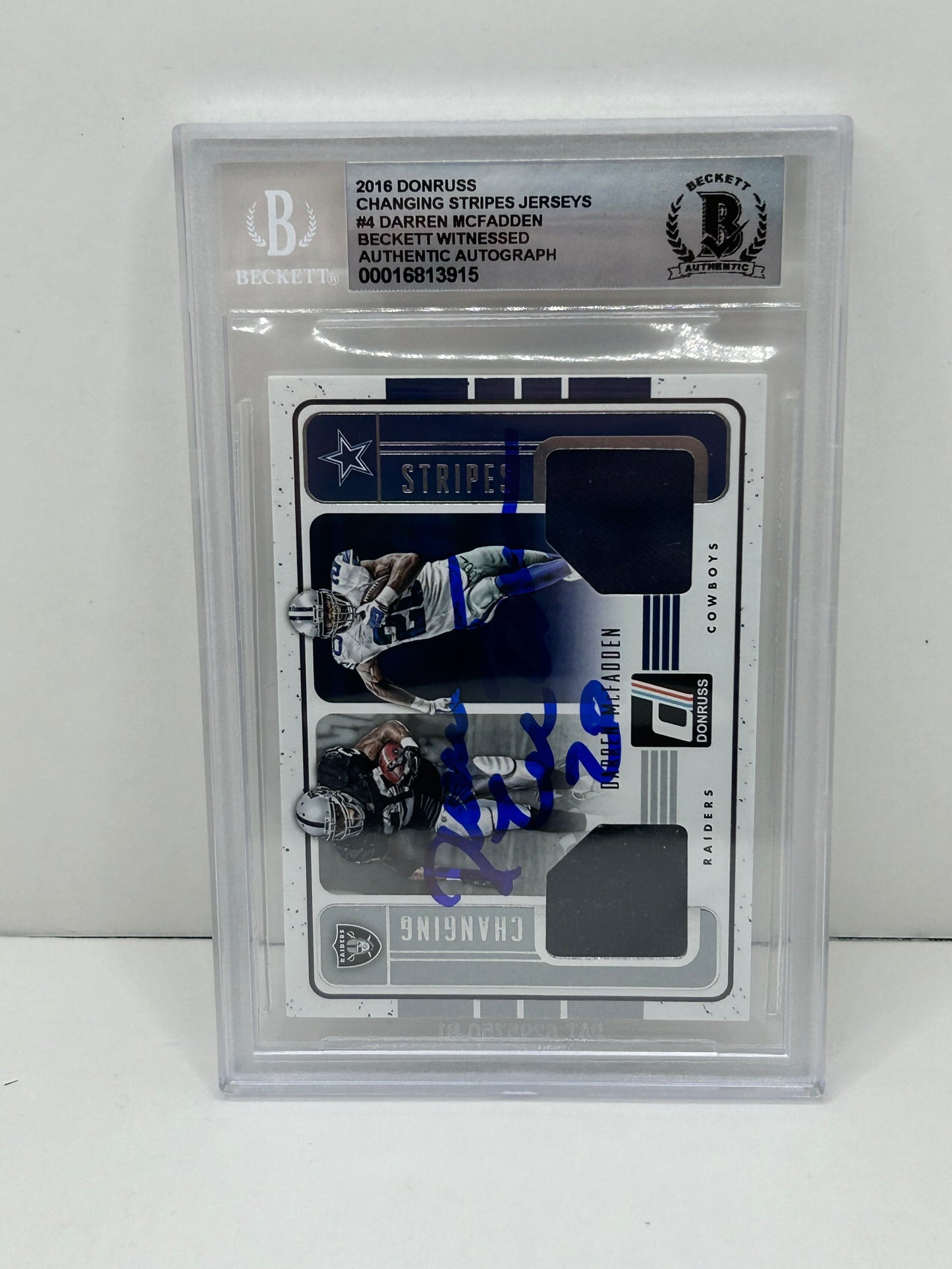 2016 Donruss Darren Mcfadden #4 Changing Stripes Jerseys Auto Beckett 10