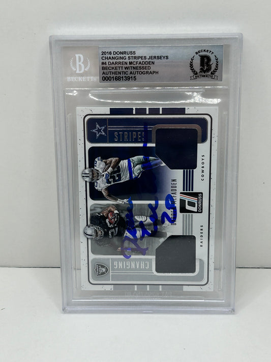 2016 Donruss Darren Mcfadden #4 Changing Stripes Jerseys Auto Beckett 10