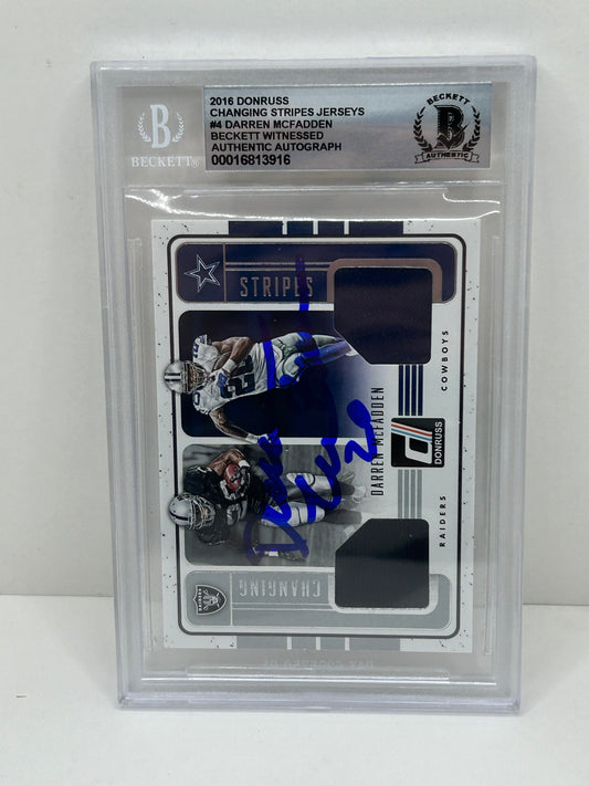 2016 Donruss Darren Mcfadden #4 Changing Stripes Jerseys Auto Beckett 10