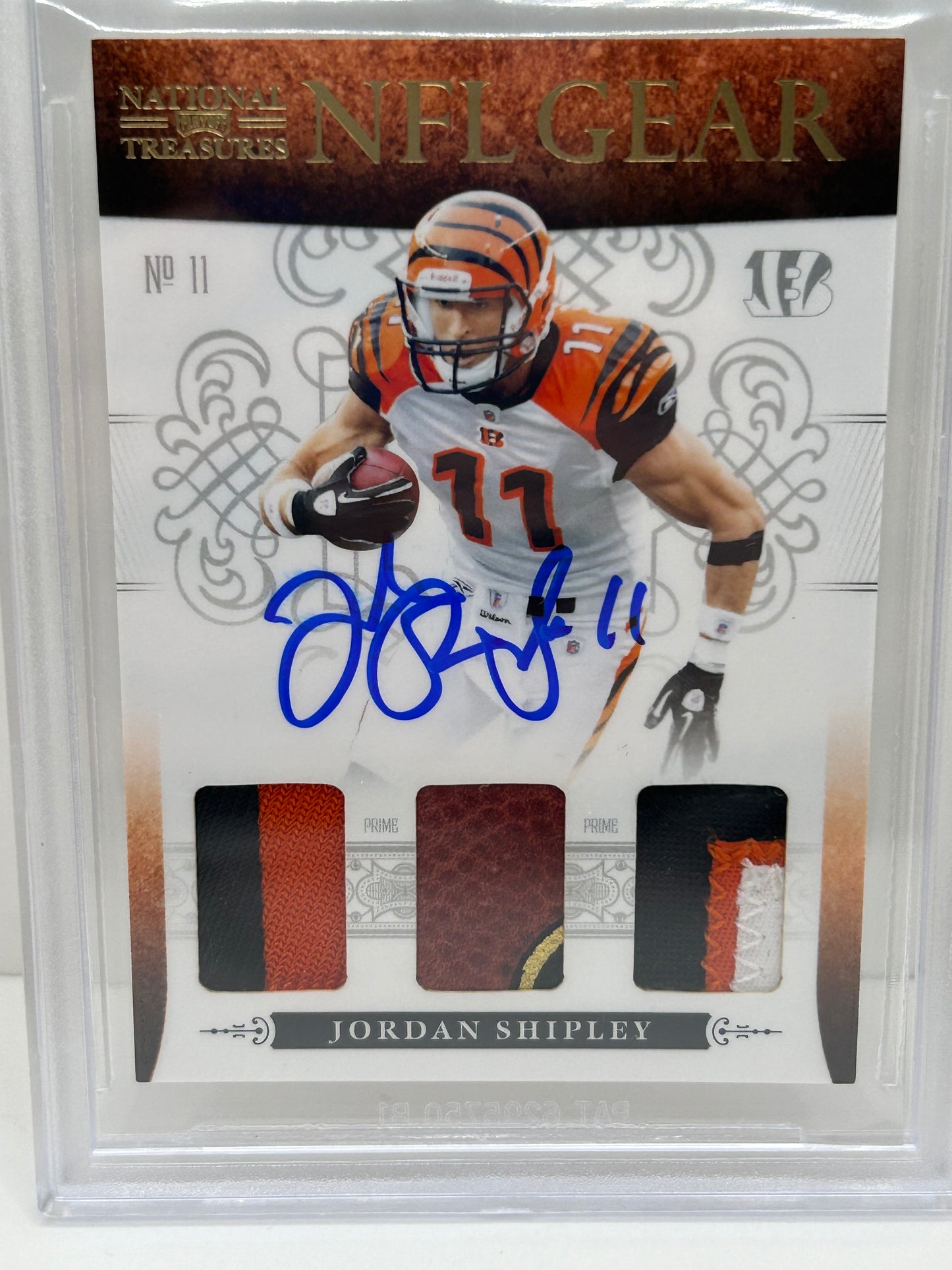 2010 Playoff National Treasures Jordan Shipley #7 NFL Gear Triple Auto Beckett 10