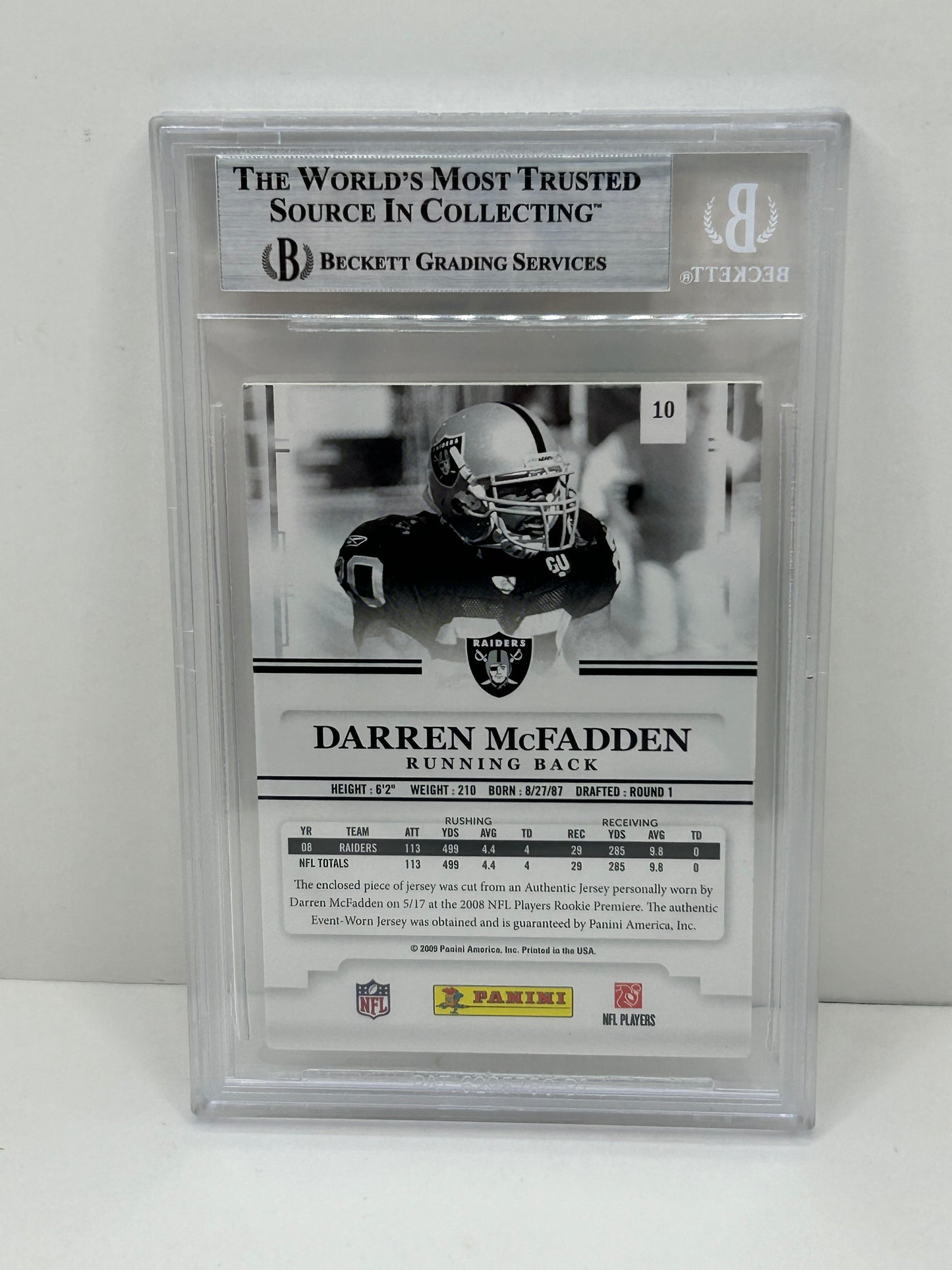 2009 Playoff Prestige Darren Mcfadden #10 Auto Rookie Review Materials Beckett Auth