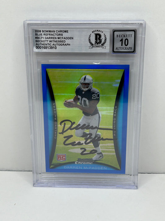 2008 Bowman Chrome Darren McFadden #BC71 Blue Refractors Autograph /150 Beckett 10