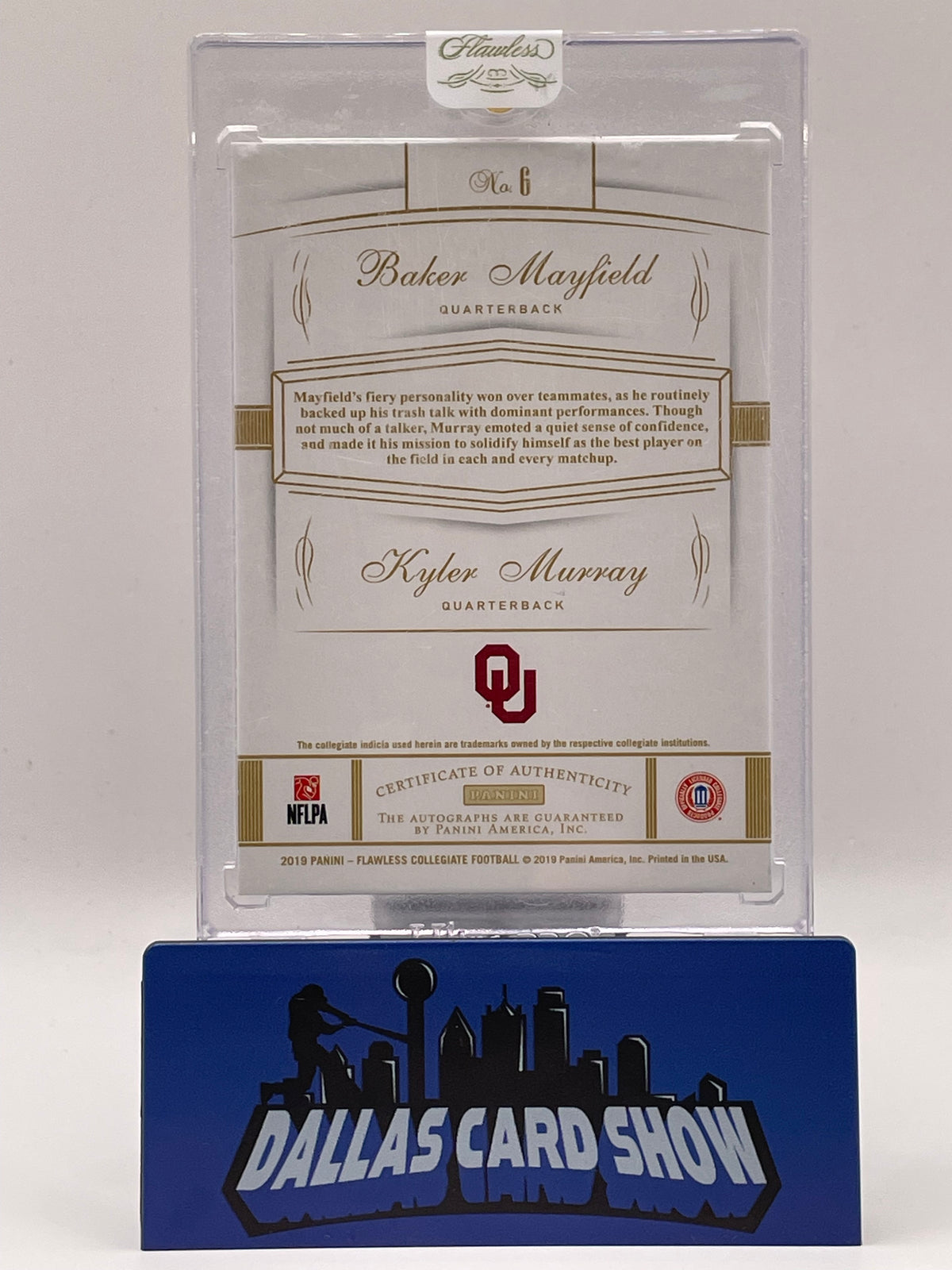 2019 Flawless Collegiate #6 Kyler Murray/Baker Mayfield Blue Dual Autograph /15